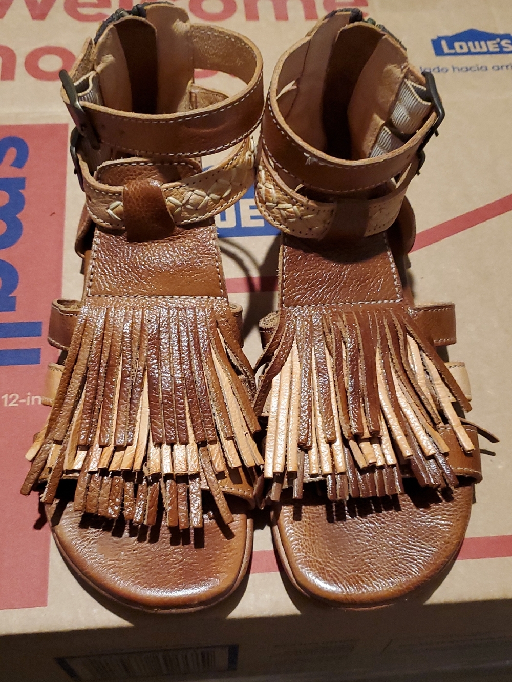Bedstu Womens Brown Fringe Ankle-Strap Sandals Sz 6.5